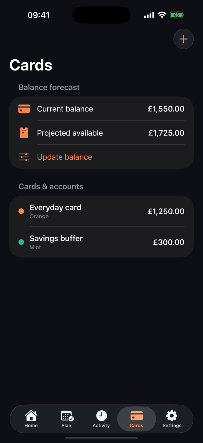 PennyPact cards and reserve pots screen